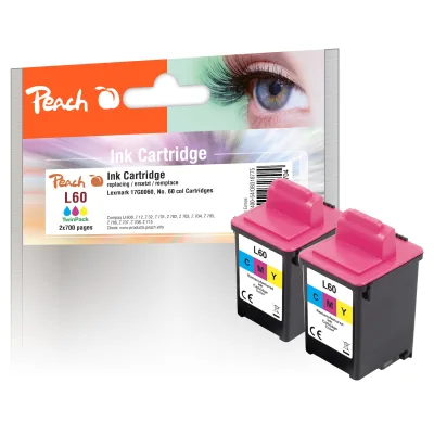 Peach L60 C 2 Druckköpfe 2*col ersetzt Lexmark, Compaq No. 60C*2, 17G0060 für z.B. Compaq IJ 600, Lexmark Z 12, Lexmark Z 22, Lexmark Z