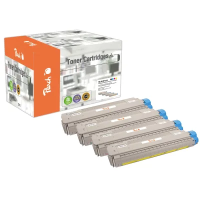 Peach O4464-3001-4 4 Toner (bk, c/m/y) ersetzt OKI No. 4464-3001-4 , 44643001-3004 für z.B. OKI C 800, OKI C 801 DN, OKI C 801 N, OKI C 821 DN (wiederaufbereitet)
