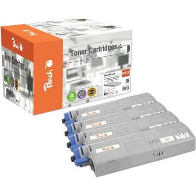 Peach O4648/49 4 Toner (bk, c/m/y) ersetzt OKI 46490404, 46490403, 46490402, 46490401 für z.B. OKI MC 573 DN, OKI C 532 DN, OKI C 542 DN (wiederaufbereitet)