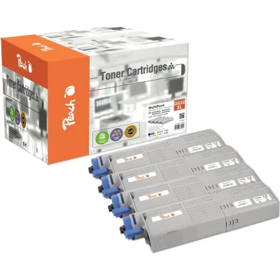 Peach O4648/49 4 Toner XL (bk, c/m/y) ersetzt OKI 46490608, 46490607, 46490606, 46490605 für z.B. OKI MC 573 DN, OKI C 532 DN, OKI C 542 DN (wiederaufbereitet)