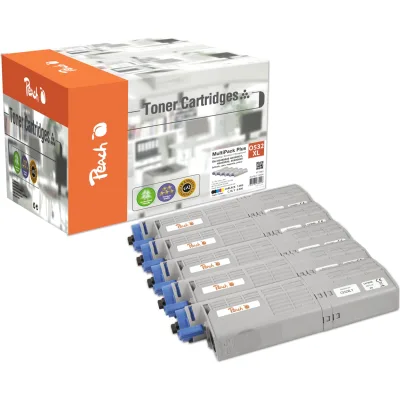 Peach O4648/49 5 Toner XL (2*bk, c/m/y) ersetzt OKI 46490608, 46490607, 46490606, 46490605 für z.B. OKI MC 573 DN, OKI C 532 DN, OKI C 542 DN (wiederaufbereitet)
