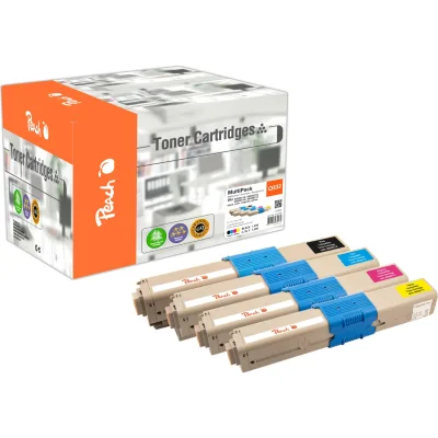 Peach O4650-87 4 Toner (bk, c/m/y) ersetzt OKI 46508716, 46508715, 46508714, 46508713 für z.B. OKI C 332 DN, OKI MC 363 DN, OKI MC 363 N (wiederaufbereitet)
