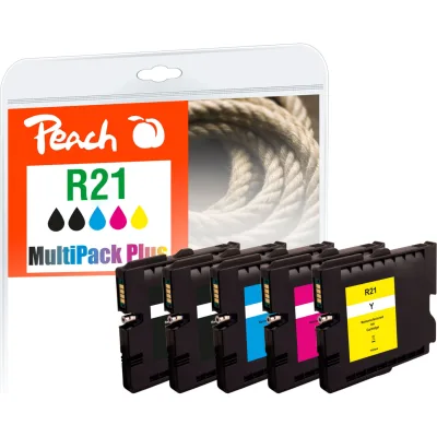 Peach R21  5 Druckerpatronen (2*bk, c/m/y) ersetzt Ricoh GC21, 405532, 405533, 405534, 405535 für z.B. Ricoh Aficio GX 2500, Ricoh Aficio GX 3000 (wiederaufbereitet)