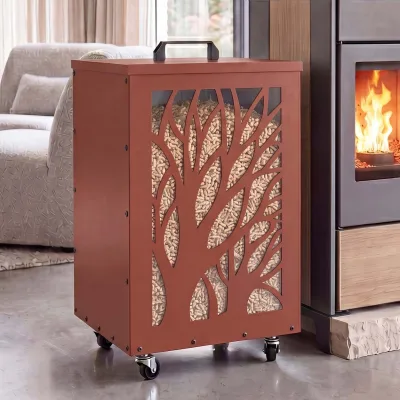 Pelletbehälter MCW-Q30 Bäume, Pelletbox Aufbewahrungsbox für z.B. Tierfutter, Rollen Füße 64x36x36cm ~ kupferfarben