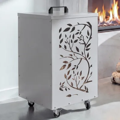 Pelletbehälter MCW-Q30 Ranken, Pelletbox Aufbewahrungsbox für z.B. Tierfutter, Rollen Füße 64x36x36cm ~ weiß-hellgrau