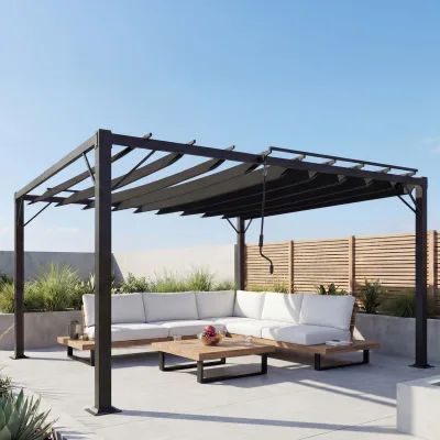 Pergola MCW-L40, Garten Lamellen-Pavillon Terrassenüberdachung, 8cm-Alu-Gestell Stoff/Textil, 3x4m anthrazit