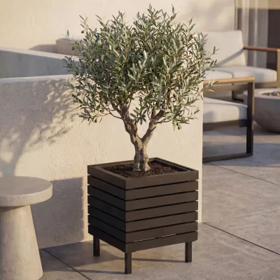 Pflanzkasten MCW-P84, Blumenkasten quadratisch Outdoor Stahl Akazie 43x33x33cm MVG-zertifiziert ~ schwarz