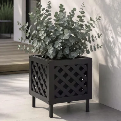 Pflanzkasten MCW-P86, Blumen-/Pflanzkübel Blumenkasten, In-/Outdoor Akazie Holz MVG-zertifiziert 42x34x34cm ~ schwarz