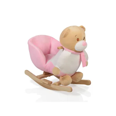 Plüsch Schaukeltier Bär rosa WJ-635 mit Handgriffe aus Holz ab 12 Monate