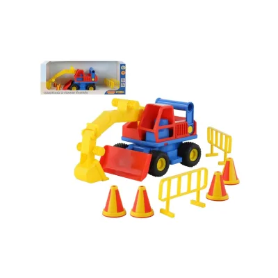 Polesie Spielzeug Bagger 37701, Baustellenabsperrung, Pylonen, ab 12 Monaten blau