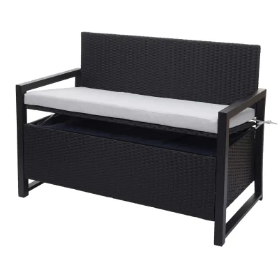 Poly-Rattan 2er Sitzbank MCW-F39, Gartenbank Truhenbank, Staufach Aufbewahrung Sitzkissen ~ anthrazit, Kissen grau