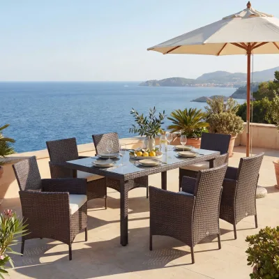 Poly-Rattan-Garnitur Hamar, Gartenmöbel Balkon-Set Sitzgarnitur ~ braun, Kissen creme