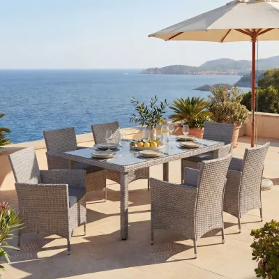 Poly-Rattan-Garnitur Hamar, Gartenmöbel Balkon-Set Sitzgarnitur ~ grau, Kissen anthrazit