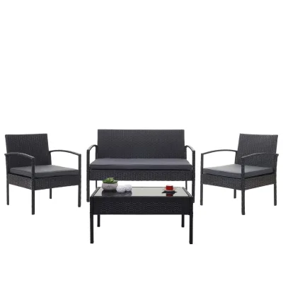 Poly-Rattan Garnitur MCW-F56, Balkon-/Garten-/Lounge-Set Sitzgruppe ~ schwarz, Kissen dunkelgrau
