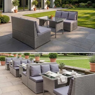 Poly-Rattan Garnitur MCW-G16, Garten-/Lounge-Set Sitzgruppe, Gastronomie 2x2er Sofa Tisch ~ grau, Kissen dunkelgrau