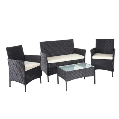 Poly-Rattan Garten-Garnitur MCW-D82, Sitzgruppe Lounge-Set ~ schwarz mit Kissen creme