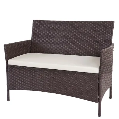 Poly-Rattan Gartenbank Hamar, Sitzbank Bank ~ braun-meliert, Kissen creme