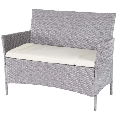 Poly-Rattan Gartenbank Hamar, Sitzbank Bank ~ grau, Kissen creme