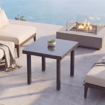 Poly-Rattan Gartentisch Chieti, Esstisch Beistelltisch Tisch mit Glasplatte, 80x80cm ~ schwarz