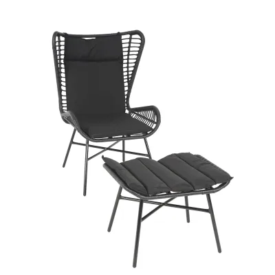 Poly-Rattan Set MCW-G17b, Balkon-Set Gartengarnitur Sitzgruppe Stuhl+Hocker Sessel, Seil ~ anthrazit, Kissen anthrazit