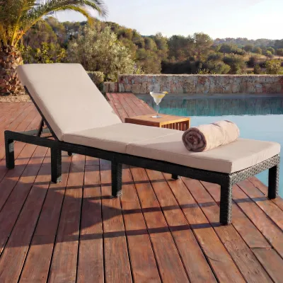 Poly-Rattan Sonnenliege MCW-A51, Relaxliege Gartenliege Liege ~ Basic anthrazit, Kissen creme