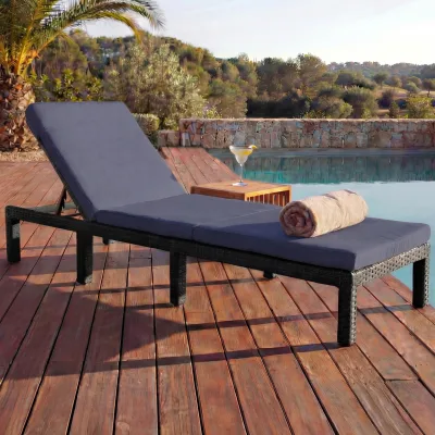 Poly-Rattan Sonnenliege MCW-A51, Relaxliege Gartenliege Liege ~ Basic anthrazit, Kissen grau