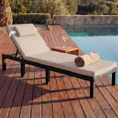 Poly-Rattan Sonnenliege MCW-A51, Relaxliege Gartenliege Liege ~ Premium anthrazit, Kissen creme