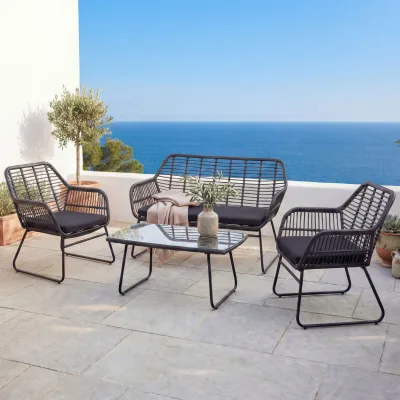 Polyrattan Garnitur MCW-G17a, Garten Sofa Set Sitzgruppe Stuhl, Seil ~ anthrazit, Polster anthrazit ohne Dekokissen