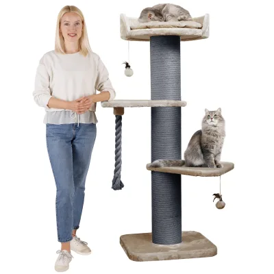 Premium Kratzbaum Grosse Katzen Stabil 'Freddy' – 150 cm Großer Katzenbaum   Cappuccino