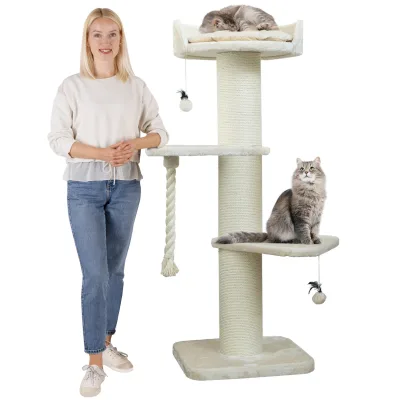 Premium Kratzbaum Grosse Katzen Stabil 'Freddy' – 150 cm Großer Katzenbaum   Creme