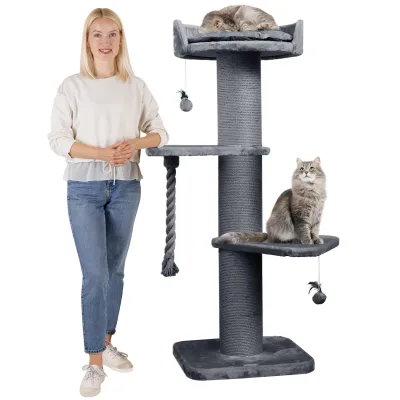 Premium Kratzbaum Grosse Katzen Stabil 'Freddy' – 150 cm Großer Katzenbaum   Grau