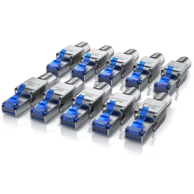 Primewire 10x Netzwerk-Adapter RJ-45 (Ethernet) zu Netzwerkkabel, Netzwerkstecker RJ45 CAT 8 - Gigabit Ethernet LAN Kabel - 40 Gbit/s, silber