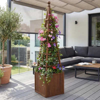 Rankgitter MCW-Q18, Pflanzkasten Pflanzkübel Blumenkasten Rankhilfe Holz MVG-zertifiziert 168x40x40cm ~ dunkelbraun