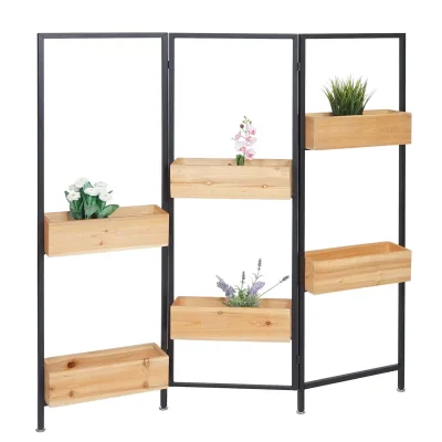 Raumteiler mit Pflanzkasten MCW-L32, Blumenkasten Raumtrenner, Holz-Stahl 116x118cm ~ Gestell schwarz, naturfarben