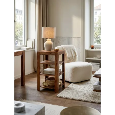 Regal Massivholz 3 Fächer Landhausstil MUMBAI, Dunkelbraun 44x44x80 cm