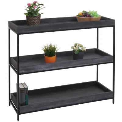 Regal MCW-K71, Standregal Pflanzregal Bücherregal, Holz Metall 3 Ablagen 90x100x35cm ~ dunkelgrau
