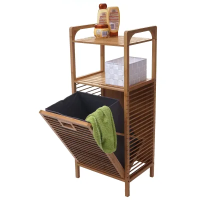 Regal mit Wäschekorb MCW-B94, Wäschebox Wäschesammler Wäschebehälter Standregal Aufbewahrung, Bambus 95x40x30cm 28l