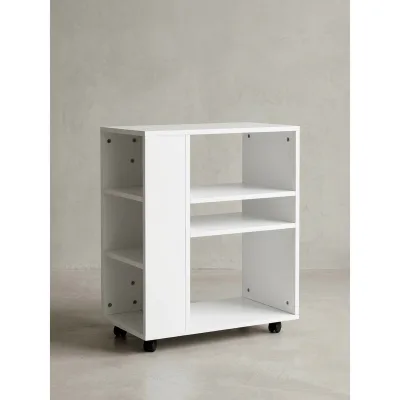 Regalwagen Holz Mit Rollen Schmal Modern, Weiß 60x35x75 cm