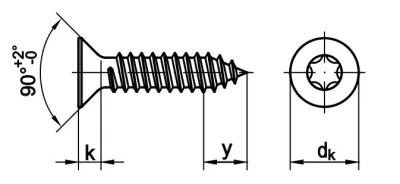 Reidl ISO 14586 Senkkopf-Blechschrauben mit Innensechsrund C 3,9 x 22 A2 blank