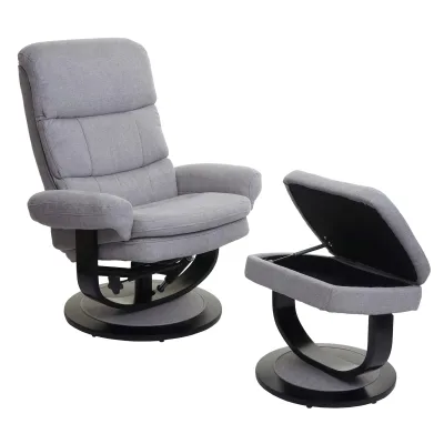 Relaxsessel MCW-C16, Fernsehsessel TV-Sessel Hocker mit Staufach, MVG-zertifiziert ~ Stoff/Textil hellgrau