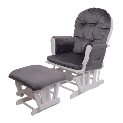 Relaxsessel MCW-C76, Schaukelstuhl Sessel Schwingstuhl mit Hocker ~ Samt, grau, Gestell weiß