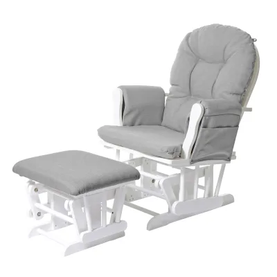 Relaxsessel MCW-C76, Schaukelstuhl Sessel Schwingstuhl mit Hocker ~ Stoff/Textil, hellgrau, Gestell weiß