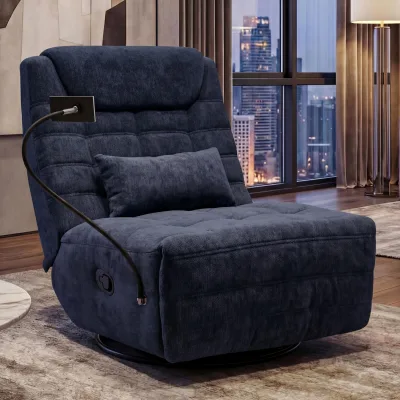 Relaxsessel MCW-P92, TV-Sessel Fernsehsessel, drehbar Kippfunktion Handyhalterung, Stoff Chenille (260g/m²) ~ blau