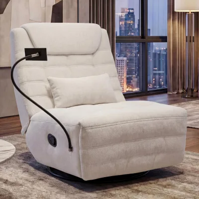 Relaxsessel MCW-P92, TV-Sessel Fernsehsessel, drehbar Kippfunktion Handyhalterung, Stoff Chenille (260g/m²) ~ creme-weiß