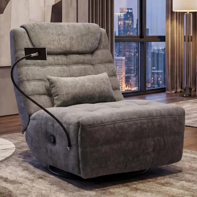 Relaxsessel MCW-P92, TV-Sessel Fernsehsessel, drehbar Kippfunktion Handyhalterung, Stoff Chenille (260g/m²) ~ dunkelgrau