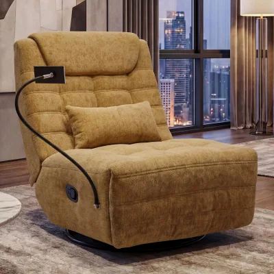 Relaxsessel MCW-P92, TV-Sessel Fernsehsessel, drehbar Kippfunktion Handyhalterung, Stoff Chenille (260g/m²) ~ gelb