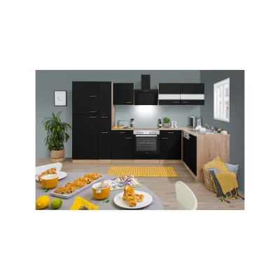 Respekta Küchenprogramm Eiche Sägerau Winkelküche - versch. Ausführungen- 310 x 172 cm -schwarz