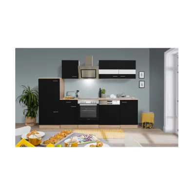 Respekta Küchenzeile ca 280 cm mit Kühlschrank Geschirrspüler - versch. Ausführungen - schwarz