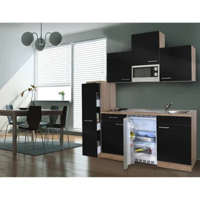 Respekta Küchenzeile KB180ESSMI 180 cm Schwarz-Eiche Sägerau Nachbildung