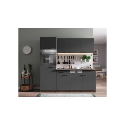 Respekta Küchenzeile KB205EYG 205 cm Grau-Eiche York Nachbildung